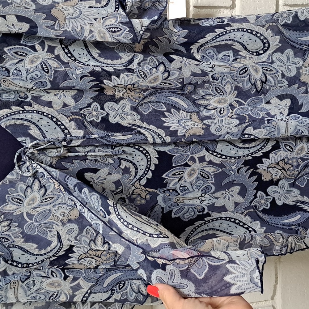 Beautiful Blue Formal Paisley Lined Sheer Sleeve Maxi Dtess. Size 24W NWT - Picture 4 of 10